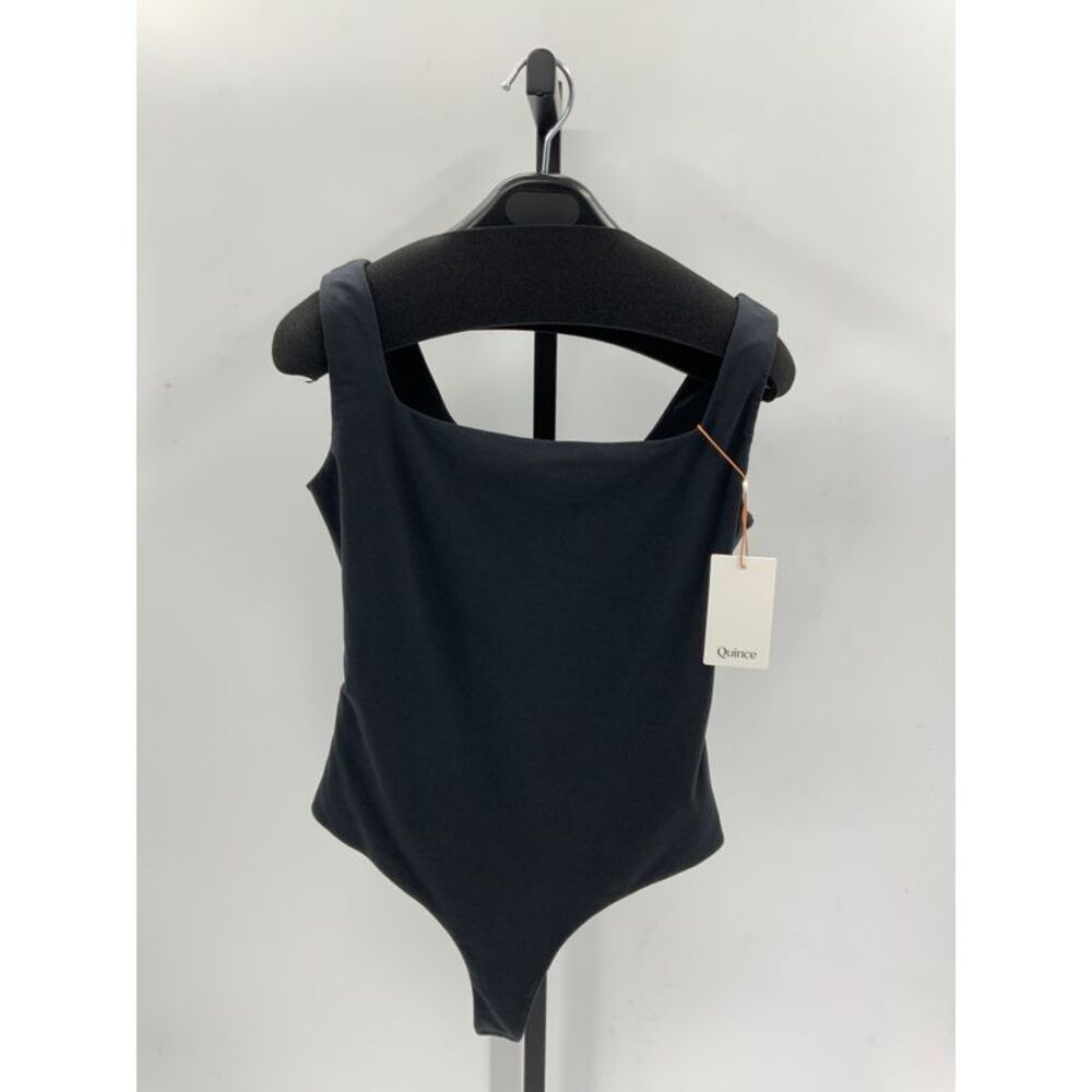 Quince Women's Stretch Cotton Jersey Square Neck Tank Bodysuit Black M